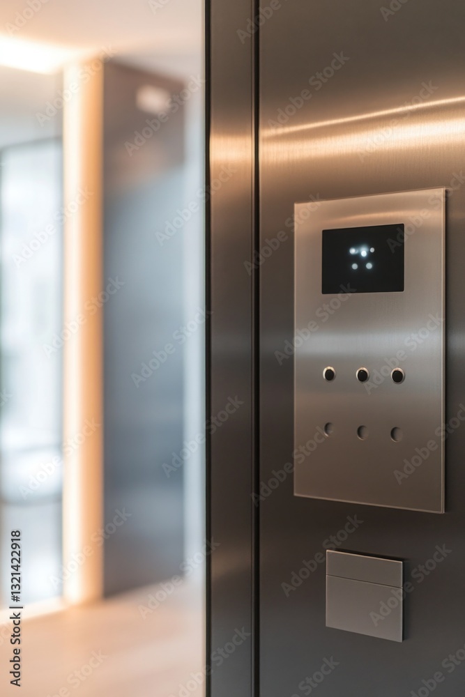 Poster close up of a metal elevator door with modern design and smooth surface