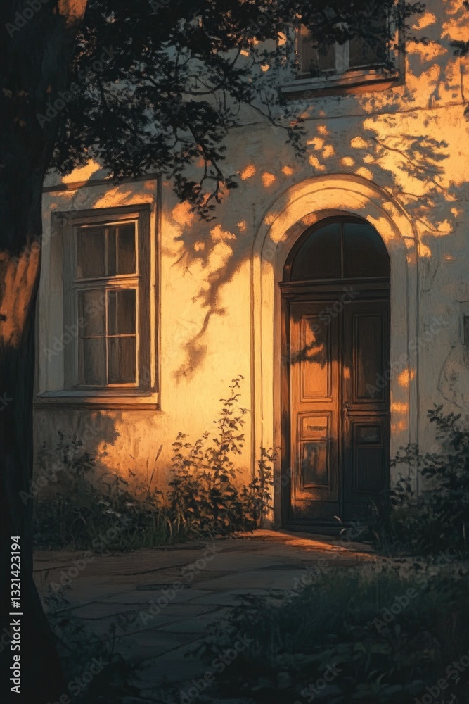 Poster A house with a tree standing in front of it