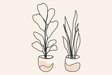 Continues One line drawing of elegant plants in a vase vector illustrator
