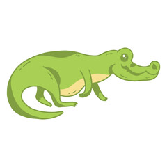 Fototapeta premium Cartoon Alligator: A cheerful cartoon alligator playfully struts across a virtual space, displaying its unique characteristics and vivid shades.
