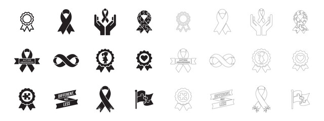 Autism Awareness Ribbon icons set.