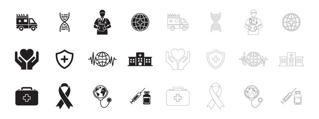 Fototapeta premium Global Healthcare and Medical Awareness Icons set. World Health Day. 