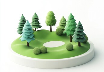 Low Poly 3D Render of a Green Island Landscape