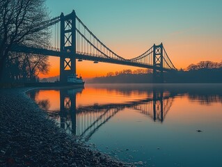 Fototapeta premium Sunrise over a river with a bridge