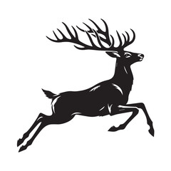 Elegant Black and White Silhouette of a Majestic Deer run