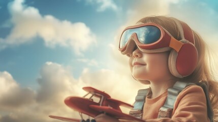 Girl dreams of flying in a plane.