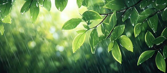 Lush Green Leaves in a Gentle Rain