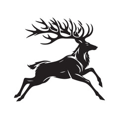 Elegant Black and White Silhouette of a Majestic Deer run