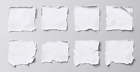 Collection of ripped pieces of paper.  Realistic torn paper notes