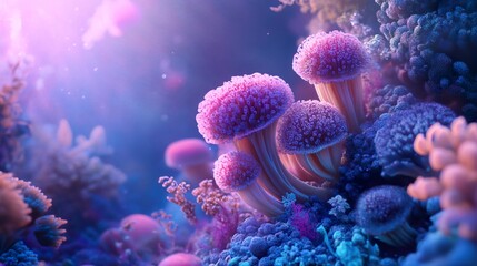 Obraz premium Vibrant Underwater Coral Reef: A Surreal Digital Art