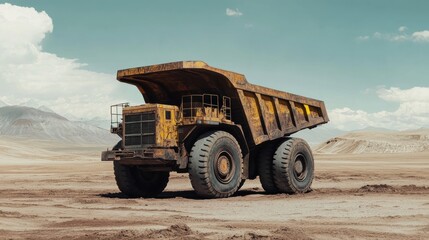 Obraz premium Heavy-duty mining truck parked in a vast, dusty landscape