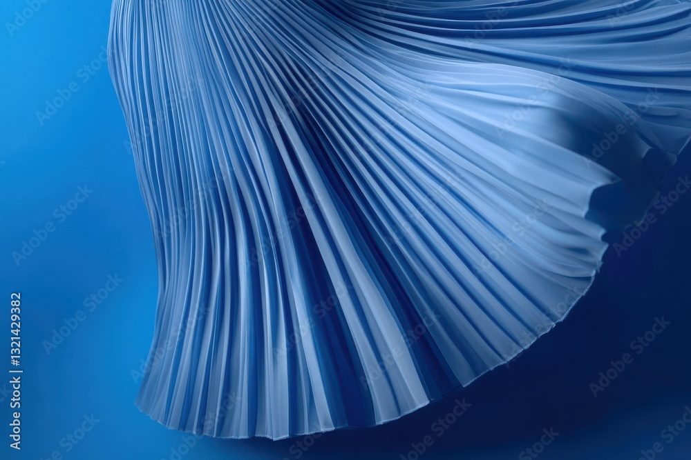 Poster flowing fabric drapes softly against a vibrant blue background, showcasing intricate pleats and text
