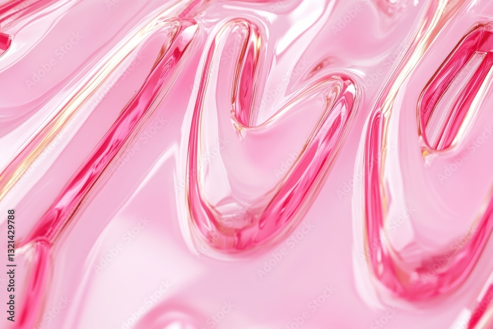 Poster Abstract design of glossy pink liquid swirling on a smooth surface showing dynamic patterns and a vibrant texture