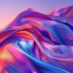 Fototapeta premium Iridescent silk fabric flowing, sunset background, abstract art, website design