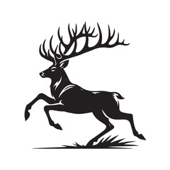 Elegant Black and White Silhouette of a Majestic Deer run