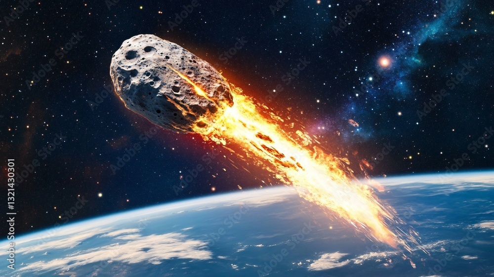 Canvas Prints asteroid hurtling through space with jagged glowing surface from nearby star reflection detailed ima