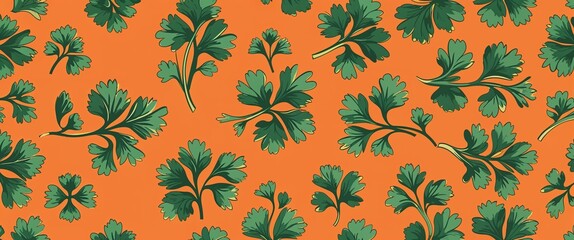 Obraz premium parsley pattern on orange plain background digital abstract art work illustration design
