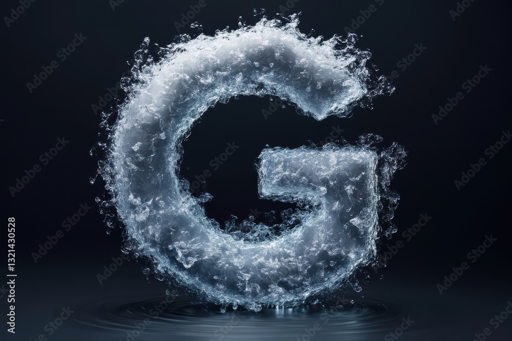 Poster Water forms the letter G in a dynamic display of splashes and ripples against a dark background