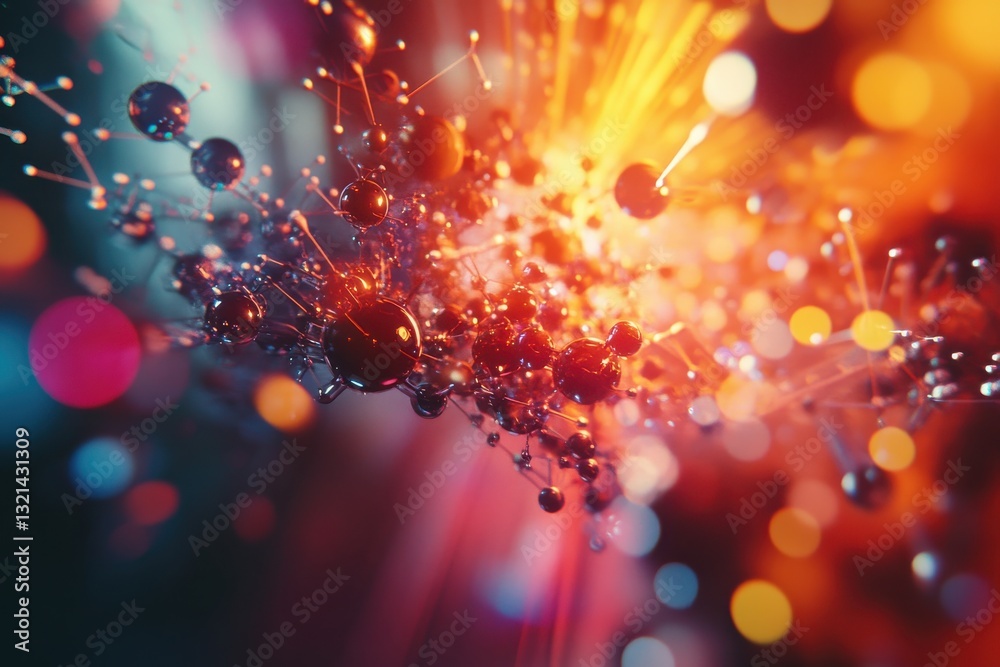 Poster colorful abstract representation of particles and glowing lights in a vibrant cosmic environment