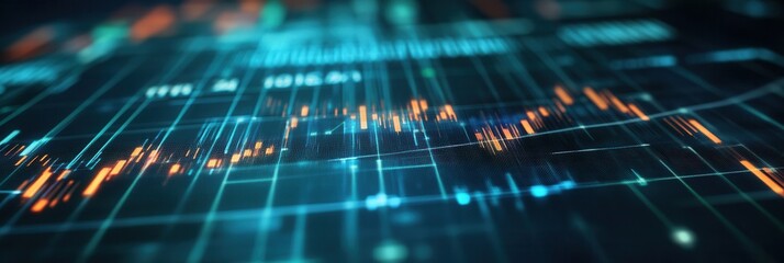 Dynamic background of intersecting trend lines and data grid representing political and economic analysis in cool blue and green tones