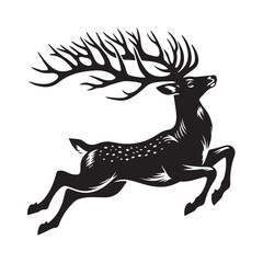 Elegant Black and White Silhouette of a Majestic Deer run