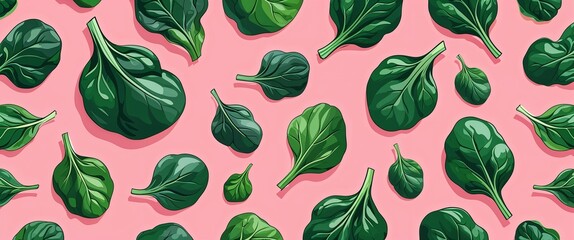 spinach pattern on pink plain background digital abstract art work illustration design