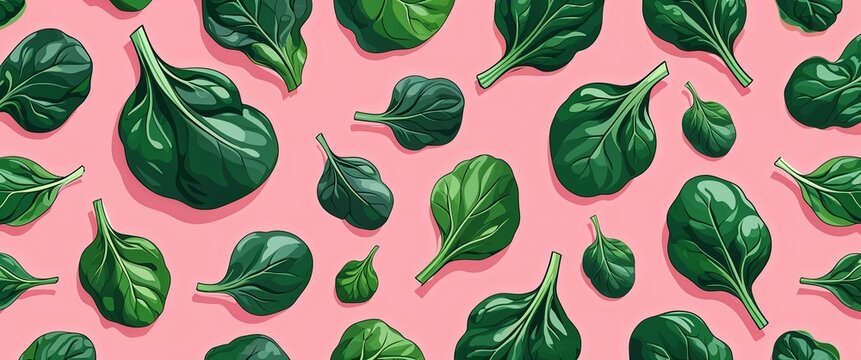 spinach pattern on pink plain background digital abstract art work illustration design