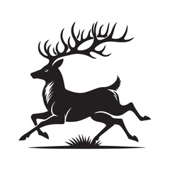 Elegant Black and White Silhouette of a Majestic Deer run