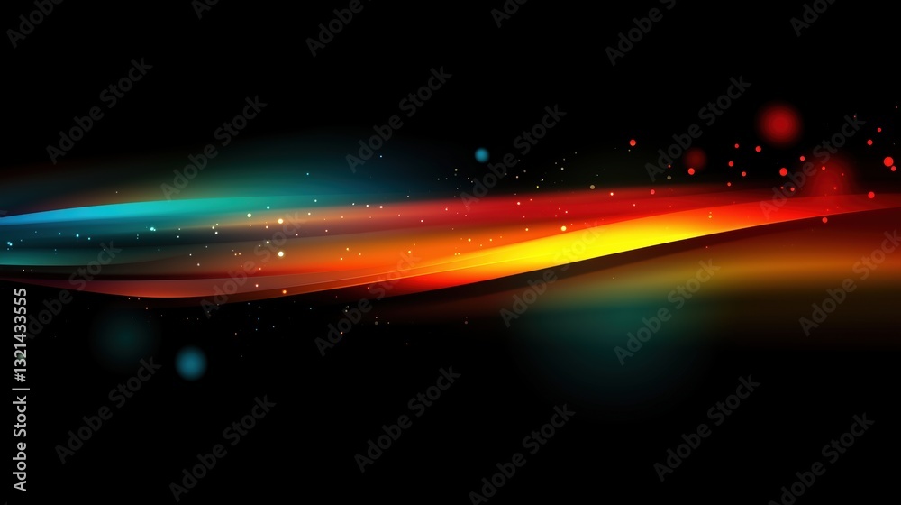 Fototapete Abstract colorful light effect background with glowing lines and bokeh on a black backdrop. Modern motion template design for futuristic and dynamic digital presentation concepts.