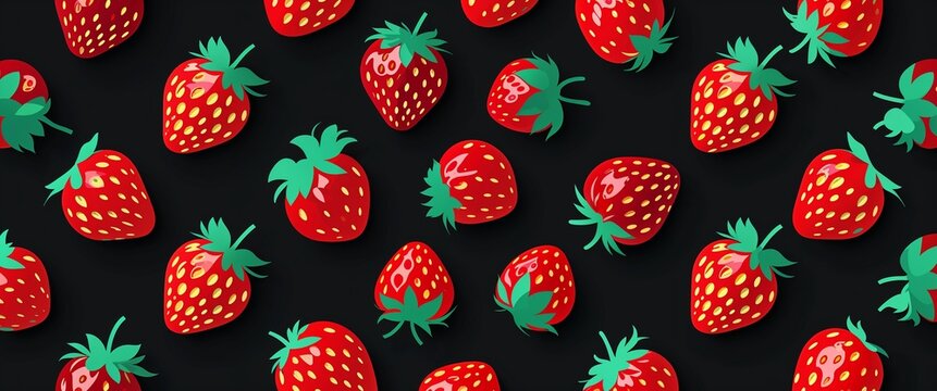 strawberry pattern on black plain background digital abstract art work illustration design