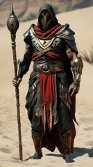 Desert mage, staff, sand dunes, fantasy, game asset