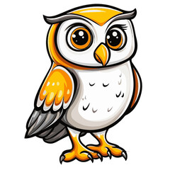 Cartoon Owl with White Body, Yellow Accents, and Large Eyes
