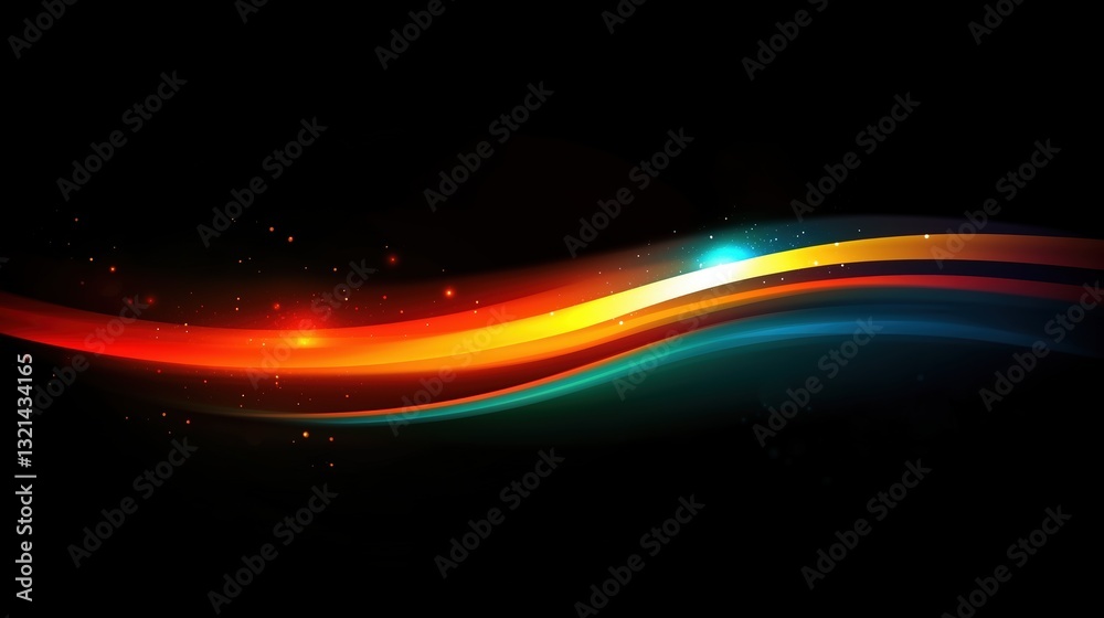 Aufkleber Abstract colorful light effect background with glowing lines and bokeh on a black backdrop. Modern motion template design for futuristic and dynamic digital presentation concepts.
