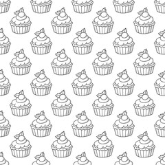 Sweet cake black and white style. Seamless vector pattern for fabric design, wallpapper, wrapping.
