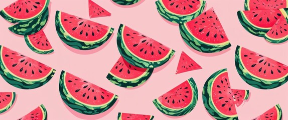 watermelon pattern on pink plain background digital abstract art work illustration design