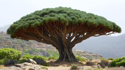 18. **A unique dragon blood tree with its umbrella-like canopy**