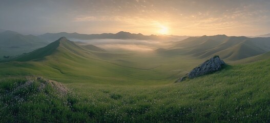 Sunrise over rolling hills