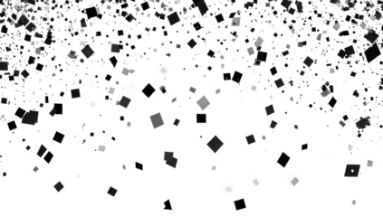 a dynamic arrangement of scattered squares in varying shades of black and gray against a white background creating a visually striking abstract pattern