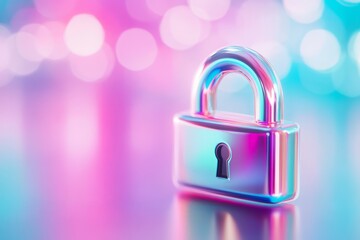Vibrant Colorful Lock Symbolizing Security on Abstract Background with Bokeh Effect