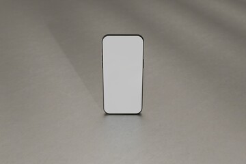 Mockup smartphone on grey studio floor. Hit by sunlight. Use as template for UX designs, websites, ads, and more