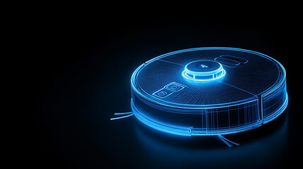 Wireframe Illustration of a Smart Robot Vacuum