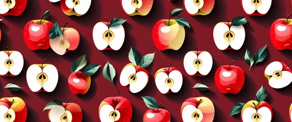apple pattern on red plain background digital abstract art work illustration design