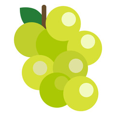 Shine Muscat: A cluster of ripe shine muscat grapes with its distinctive green color and plump form, captured in a crisp and stylized illustration.