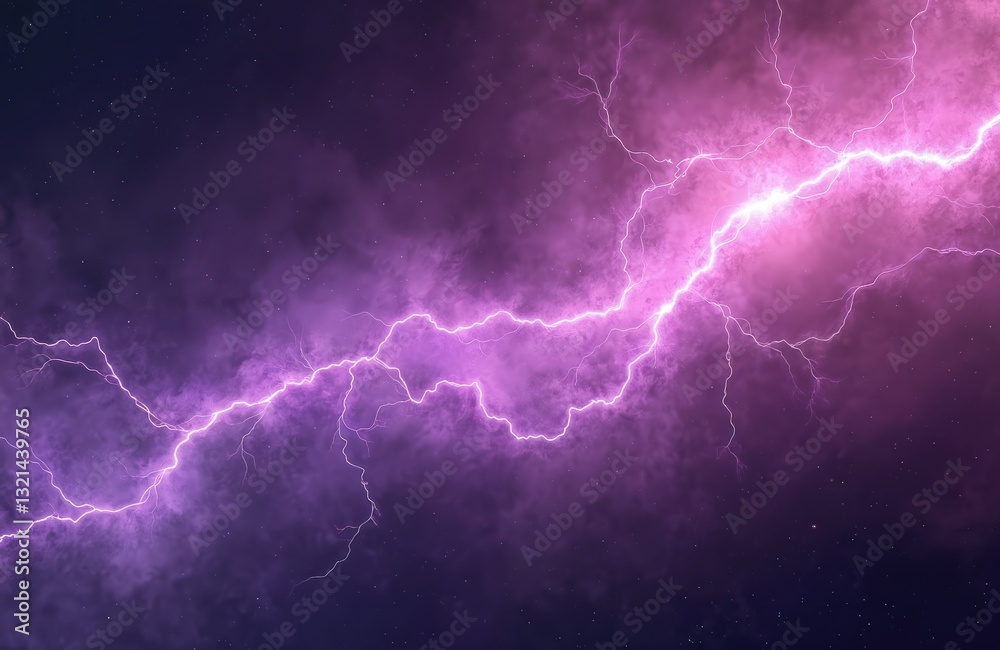 Poster computer generated abstract background with purple lightning in space. neon plasma explosion electri