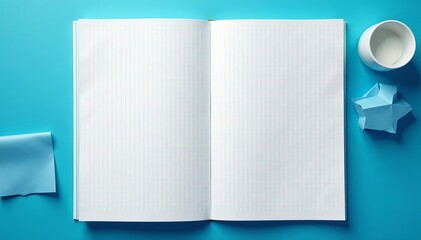 Abstract geometric design on white paper with blue background, template, textured