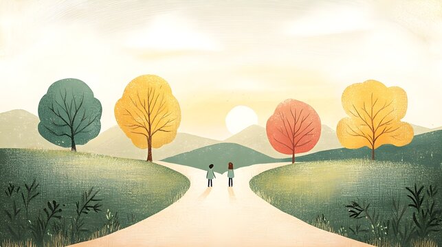 Illustration of a person standing at a fork in the road with two paths.