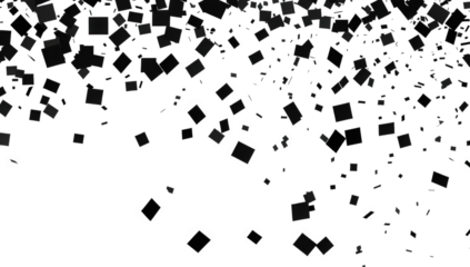 a dynamic composition of scattered black squares against a white background creating a sense of movement and abstraction design could be used for various graphic applications