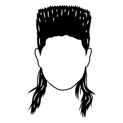 Mullet Hairstyle: A stylized silhouette of a classic mullet hairstyle, showcasing the iconic short front and top, paired with long, flowing back strands.