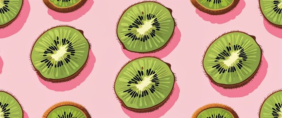 Fototapeta premium kiwi pattern on pink plain background digital abstract art work illustration design