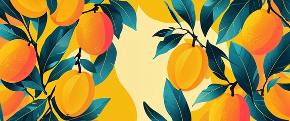 mango pattern on yellow plain background digital abstract art work illustration design